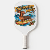Dachshund Riding Surfboard Surfen Pickleball Paddle (Achterkant)