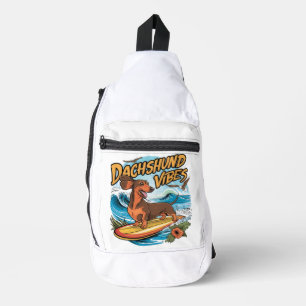 Dachshund Riding Surfboard Surfen Sling Bag