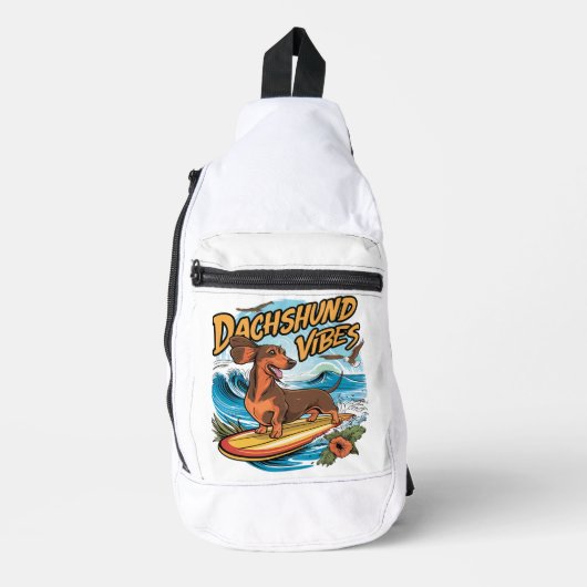 Dachshund Riding Surfboard Surfen Sling Bag (Voorkant)