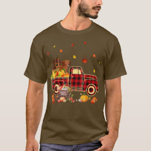 Dachshund Riding Truck Pumpkin Autumn Leaves Herfs T-shirt
