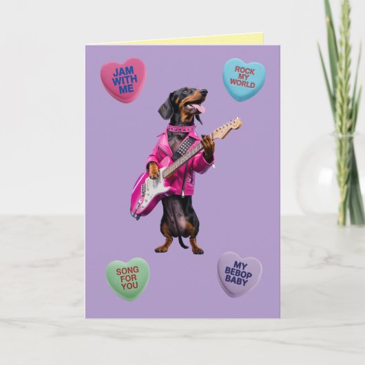 Dachshund Rocker Valentine Card Feestdagen Kaart (Voorkant)
