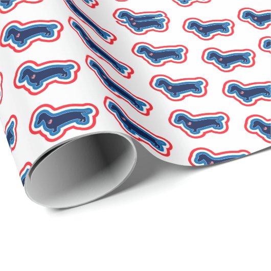Dachshund Rood Wit Blauw 4 juli Cadeaupapier (Rol Hoek)