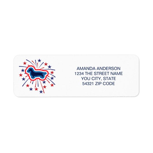 Dachshund Rood Wit Blauw Retouradres Etiket (Voorkant)