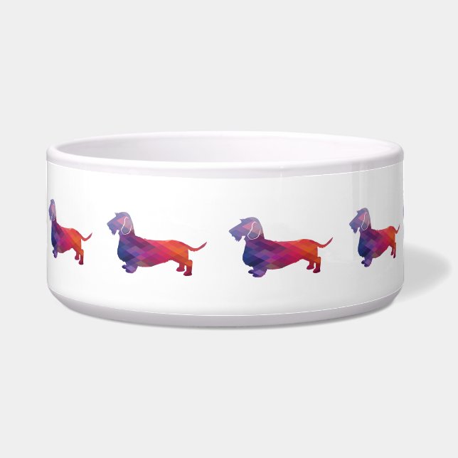 Dachshund Rough Coated Geo Silhouette Paars Voerbakje (Voorkant)