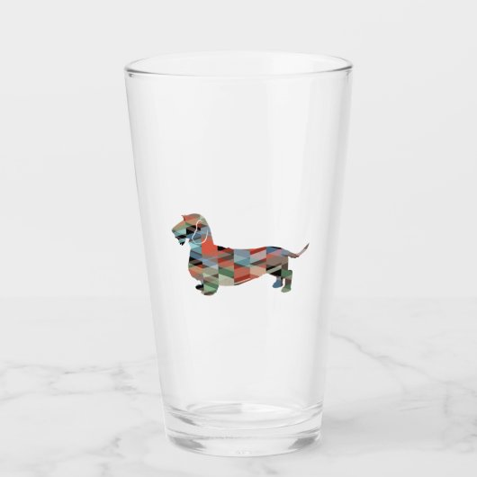 Dachshund Rough Coated Geo Silhouette Pset Glas (Voorkant)