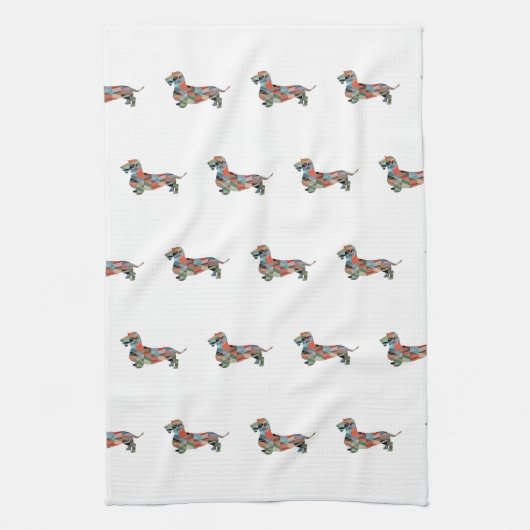 Dachshund Rough Coated Geo Silhouette Pset Theedoek (Verticaal)