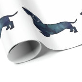 Dachshund Rough Coated Silhouette Waterverf Cadeaupapier (Rol Hoek)