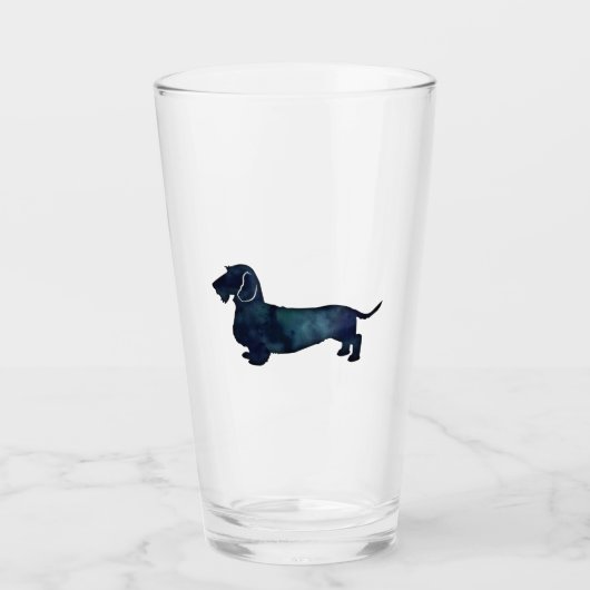 Dachshund Rough Coated Silhouette Waterverf Glas (Voorkant)