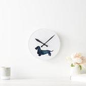 Dachshund Rough Coated Silhouette Waterverf Ronde Klok (Huis)