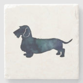 Dachshund Rough Coated Silhouette Waterverf Stenen Onderzetter (Voorkant)