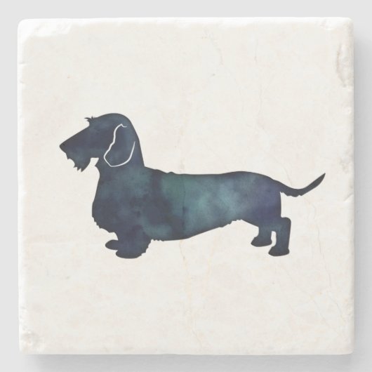 Dachshund Rough Coated Silhouette Waterverf Stenen Onderzetter (Voorkant)