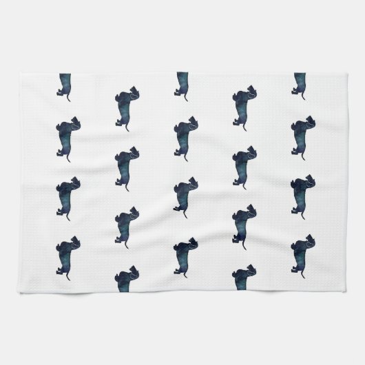 Dachshund Rough Coated Silhouette Waterverf Theedoek (Horizontaal)