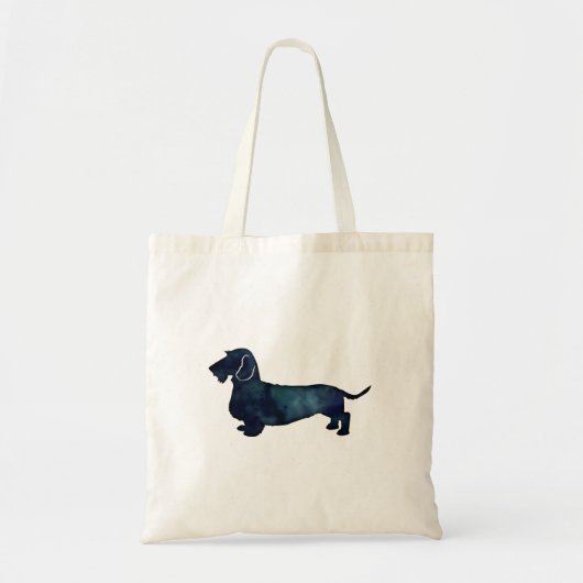Dachshund Rough Coated Silhouette Waterverf Tote Bag (Voorkant)