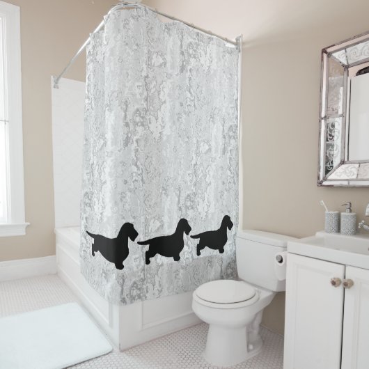 Dachshund Rough Hair - Silhouette 1 Douchegordijn (In situ)
