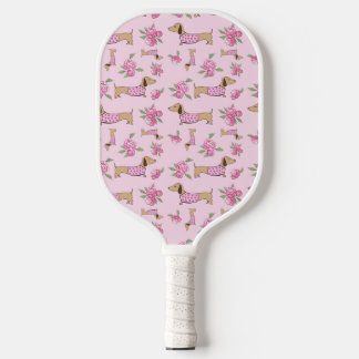 Dachshund roze bloemencadeau pickleball paddle