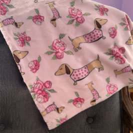 Dachshund roze bloemendeken Wiener hondenliefde Fleece Deken