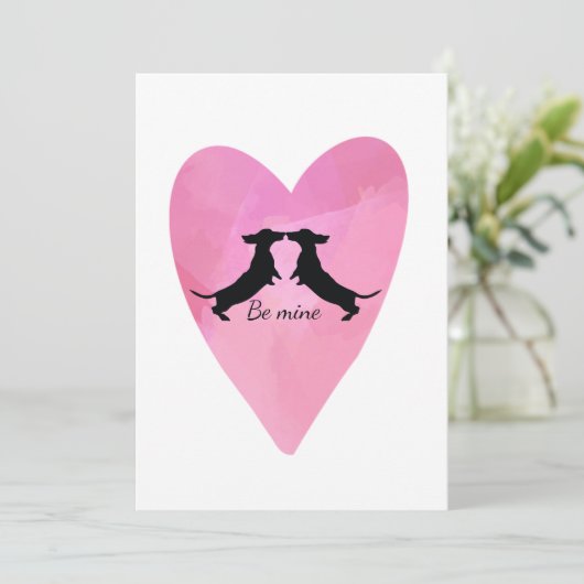 Dachshund Roze Hart Valentijnkaart Feestdagenkaart (Staand voorkant)