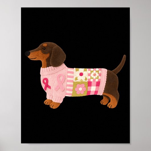 Dachshund roze lint borstkanker bewustzijn poster (Voorkant)