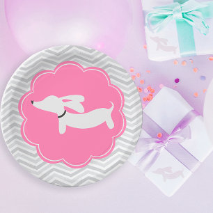 Dachshund Roze Papieren Borden Doxie Babyfeestje Bordje