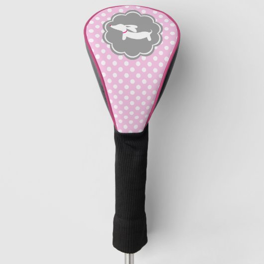 Dachshund Roze Polka Dot Golf Head Hoesje Bossen Golfheadcover (Voorkant)