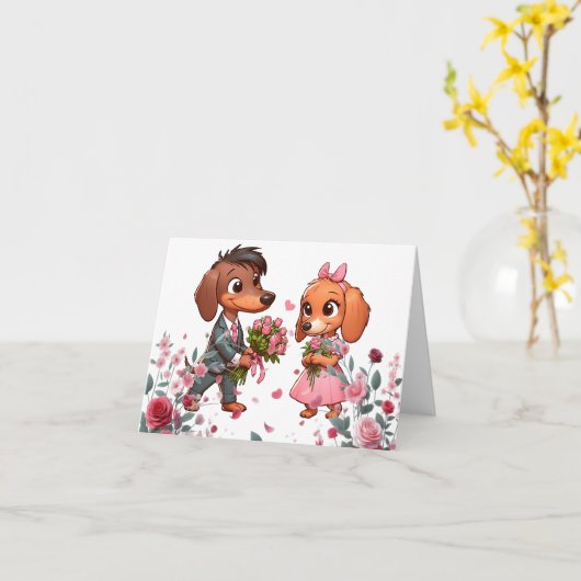 Dachshund Rozen Valentijn Kaart (Gele Bloem)