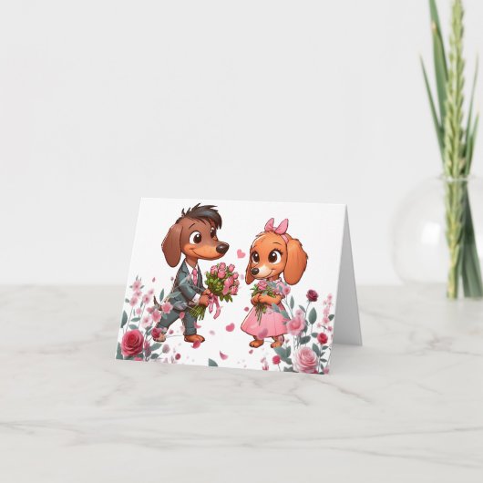 Dachshund Rozen Valentijnkaart Kaart (Voorkant)