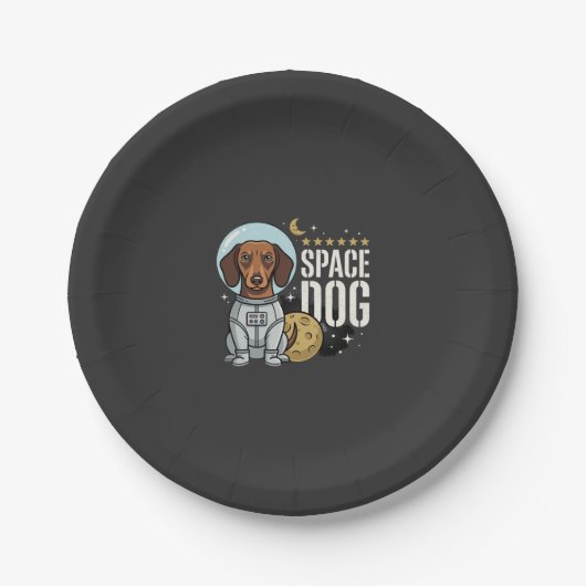 Dachshund ruimtehond astronaut vector papieren bordje (Voorkant)