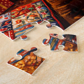 Dachshund Rustend Naast Kerstboom Vuurplaats Legpuzzel (Zijkant)