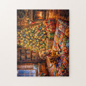 Dachshund Rustend Naast Kerstboom Vuurplaats Legpuzzel (Verticaal)
