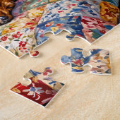 Dachshund rustend op een patchworktuinbank legpuzzel (Zijkant)