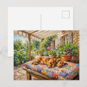 Dachshund rustend op een tuinbank met patchwork briefkaart (Voorkant / Achterkant)