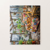 Dachshund rustend op stoel met patchwork bekleding legpuzzel (Verticaal)