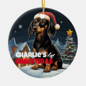 Dachshund’s eerste Kerstmis Keramisch Ornament (Voorkant)