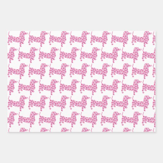 Dachshund, samengesteld uit roze harten inpakpapier vel (Voorkant 3)