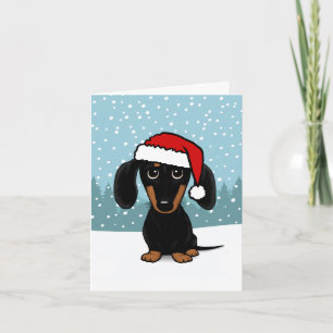 Dachshund Santa Black en Tan Wiener Hondenkerst Feestdagen Kaart
