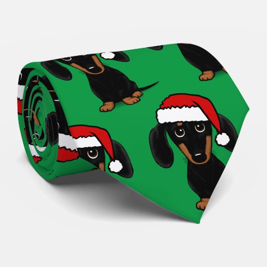Dachshund Santa Black en Tan Wiener Hondenkerst Stropdas (Opgerold)