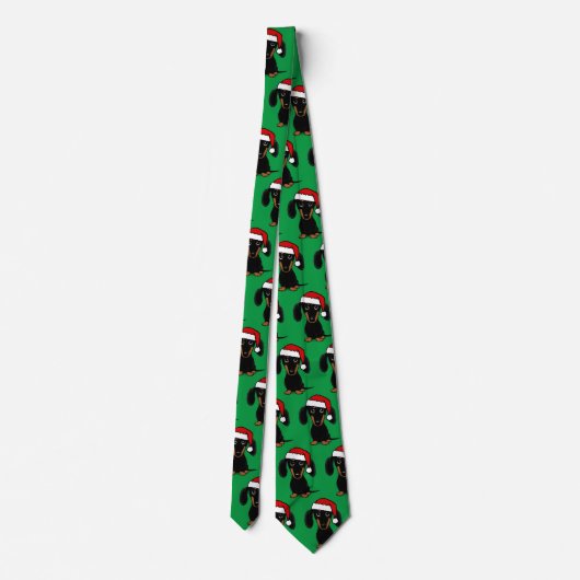 Dachshund Santa Black en Tan Wiener Hondenkerst Stropdas (Achterkant)