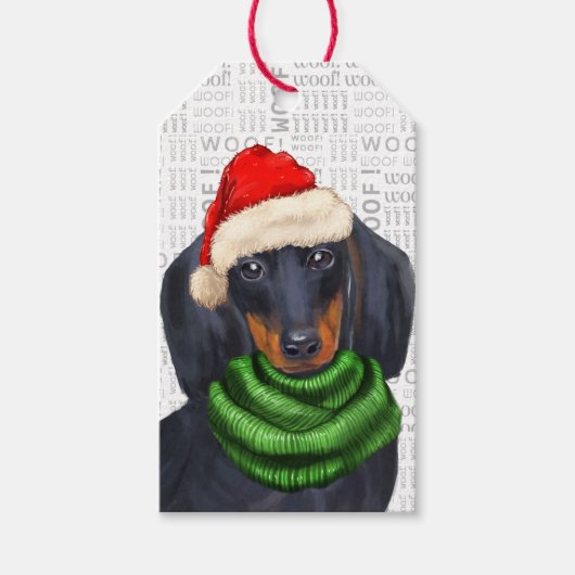 Dachshund Santa Dog Kerstmis Cadeaulabel (Voorkant)