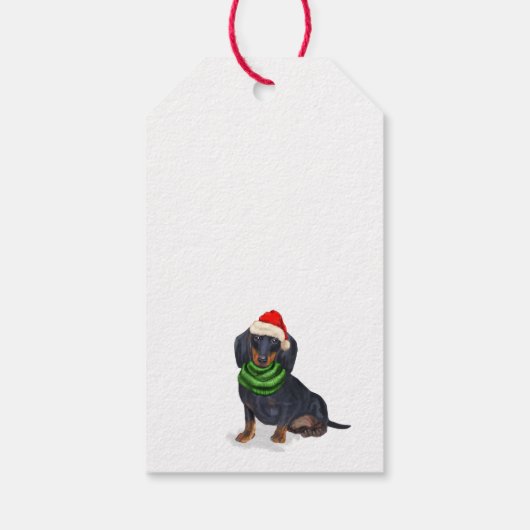 Dachshund Santa Dog Kerstmis Cadeaulabel (Achterkant)