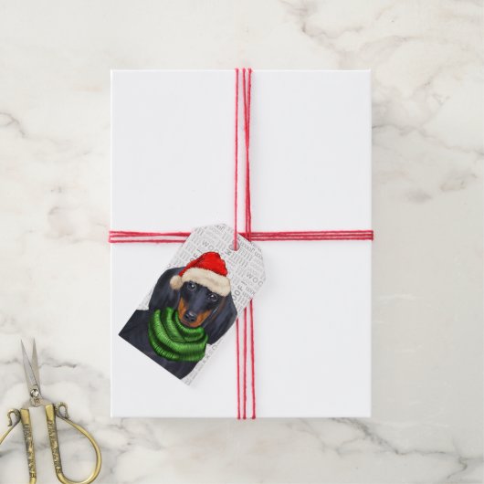 Dachshund Santa Dog Kerstmis Cadeaulabel (Met Touw)