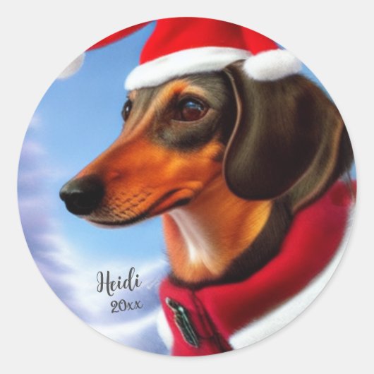 Dachshund, Santa Dog, Persoonlijk, Kerstmis Ronde Sticker (Voorkant)