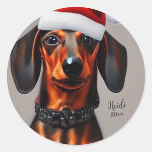 Dachshund, Santa Dog, Persoonlijk, Kerstmis Ronde Sticker (Voorkant)