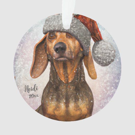Dachshund, Santa Dog, Persoonlijk, kerstnaam Ornament (voorkant)