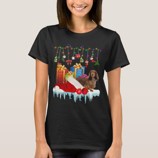 Dachshund Santa Hat Christmas Lights  Box T-shirt (Voorkant)