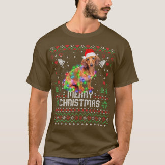 Dachshund Santa Hat Dog Christmas Tree Lights Holi T-shirt