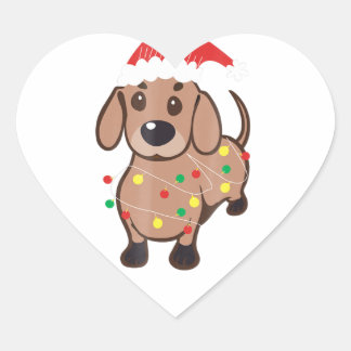 Dachshund Santa Hat-kerstverlichting T-Hondenliefh Hart Sticker