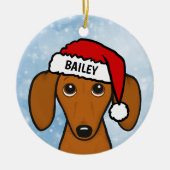 Dachshund Santa Hat Leuke Wiener Hond Aangepaste N Keramisch Ornament (Voorkant)