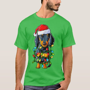 Dachshund Santa Hoed Kerstverlichting Gelukkige Va T-shirt