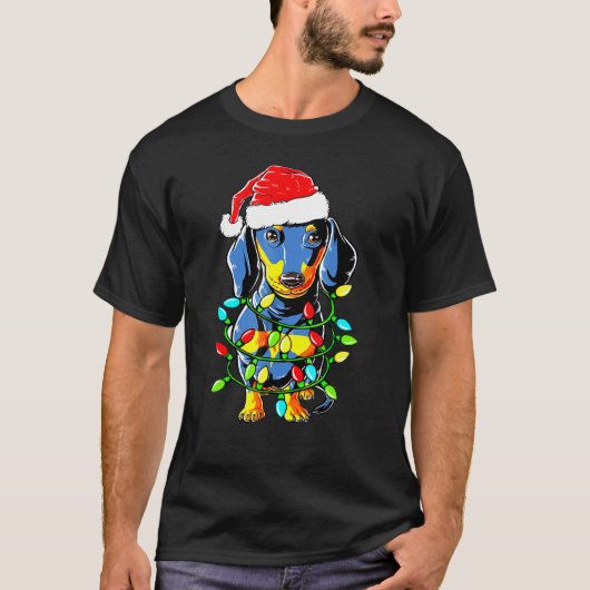 Dachshund Santa Kerstboom Lights Xmas Boys Ki T-shirt (Voorkant)