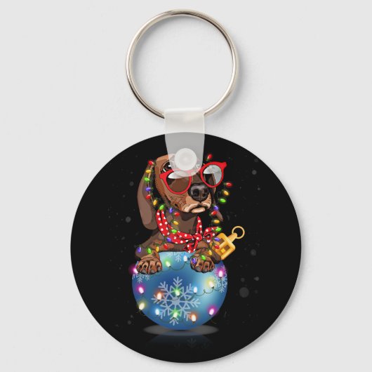 Dachshund Santa Kerstmis Light Gift Sleutelhanger (Voorkant)